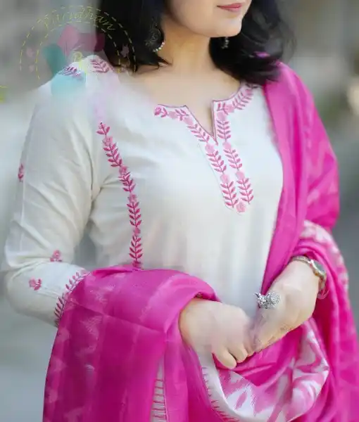 Cream Cotton Kurti Set With Dupatta For Women.png